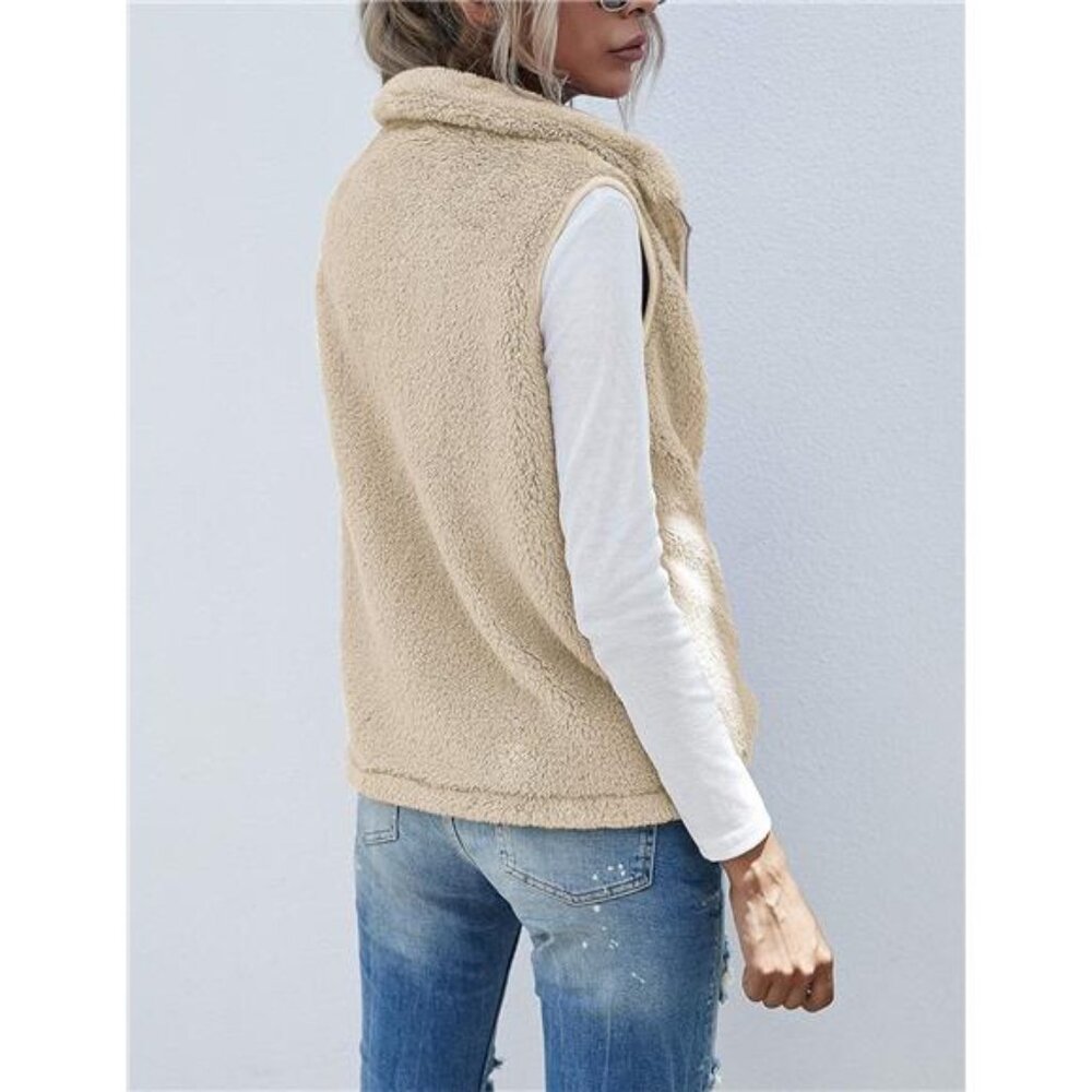 Womens Fuzzy Sherpa Fleece Lightweight Vest - Picture 5 of 7